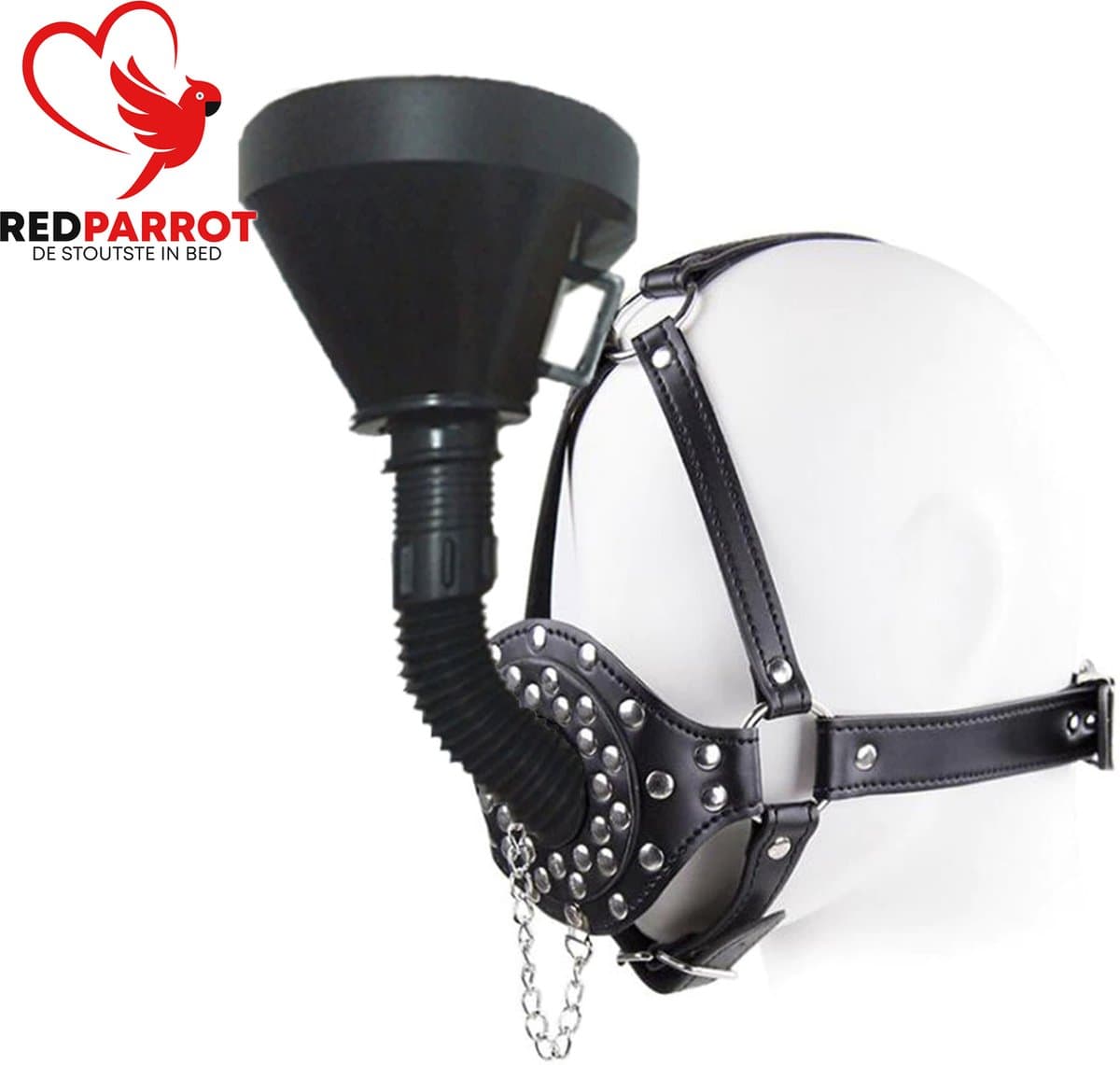 BDSM Masker met trechter - Verstelbaar - Hoofd harnas - Plas seks — afbeelding 1