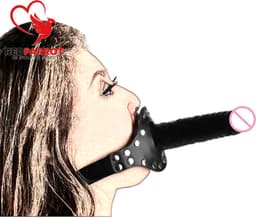 Gag met penis aan binnenzijde en dildo aan buitenzijde - Mondknevel - BDSM — thumbnail 1