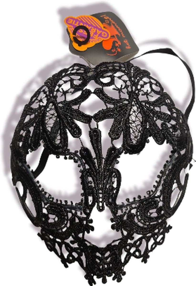 Los muertos, skul , Masker transparant met zwart kant, Kindercrea — afbeelding 1