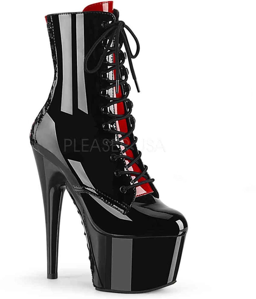 Pleaser - ADORE1020FH Plateau Laarzen, Paaldans schoenen - Paaldans schoenen - 38 Shoes - Zwart/Rood — afbeelding 1
