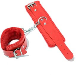 Pluche BDSM Handboeien I Erotische PU Leren Handboeien I Eotische Speelplezier I Verstelbaar I Bondage I Rood — thumbnail 2