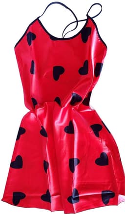 Nachtjurk - Maat L - Rood zwarte hartje - Spaghetti bandjes - Sexy nachtjurk - Slaapjurk - Nacht lingerie - Nachtjapon - Slaap kleding — thumbnail 2