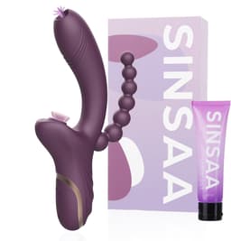 Sinsaa Tarzan Vibrator - Rabbit Vibrator – G-Spot & Luchtdruk Clitoris Stimulator – Anaal kralen - Vibrators voor vrouwen - 10 Vibratiesnelheden & 5 Zuigfunctie snelheden - Inclusief glijmiddel – Lana – Donker Paars — thumbnail 1