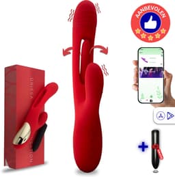 SlipperyHeights® Driesa 3-in-1 Rabbit Vibrator voor Vrouwen met App – G Spot & Clitoris Stimulator – 21 Standen – Inclusief Mini Vibrator – Waterdicht – Rood — thumbnail 1