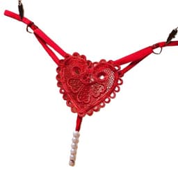Erotische String Met Parels I Sexy Slip/ Slipje I Harten Sexy String I Erotisch Ondergoed I One Size I Rood — thumbnail 1