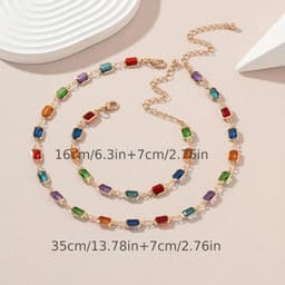 Bovista Ketting + Armband - Dames - Staal - Nep zilver - Met Hanger - Kleurrijk — thumbnail 3