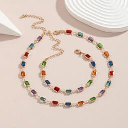 Bovista Ketting + Armband - Dames - Staal - Nep zilver - Met Hanger - Kleurrijk — thumbnail 1
