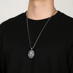 Livano Ketting - Heren - Staal - Nep zilver - Met Hanger - Leeuw — thumbnail 3