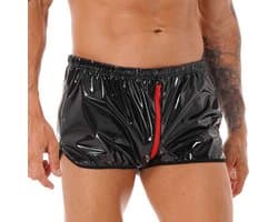 Glanzende boxershort kunstleder - Leer - Ritssluiting open kruis - Latex look - Porno BDSM Kleding - Erotiek - Short - Kort broekje