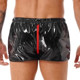 Glanzende boxershort kunstleder - Leer - Ritssluiting open kruis - Latex look - Porno BDSM Kleding - Erotiek - Short - Kort broekje — thumbnail 8