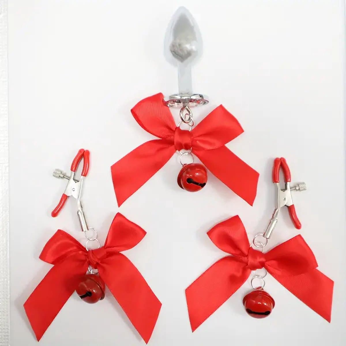 JJ Erotische kerst set - Buttplug en Tepelklemmen met Strik en Bellen - Kerstcadeau - Feestdagen — afbeelding 1