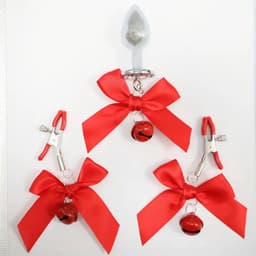 JJ Erotische kerst set - Buttplug en Tepelklemmen met Strik en Bellen - Kerstcadeau - Feestdagen — thumbnail 1