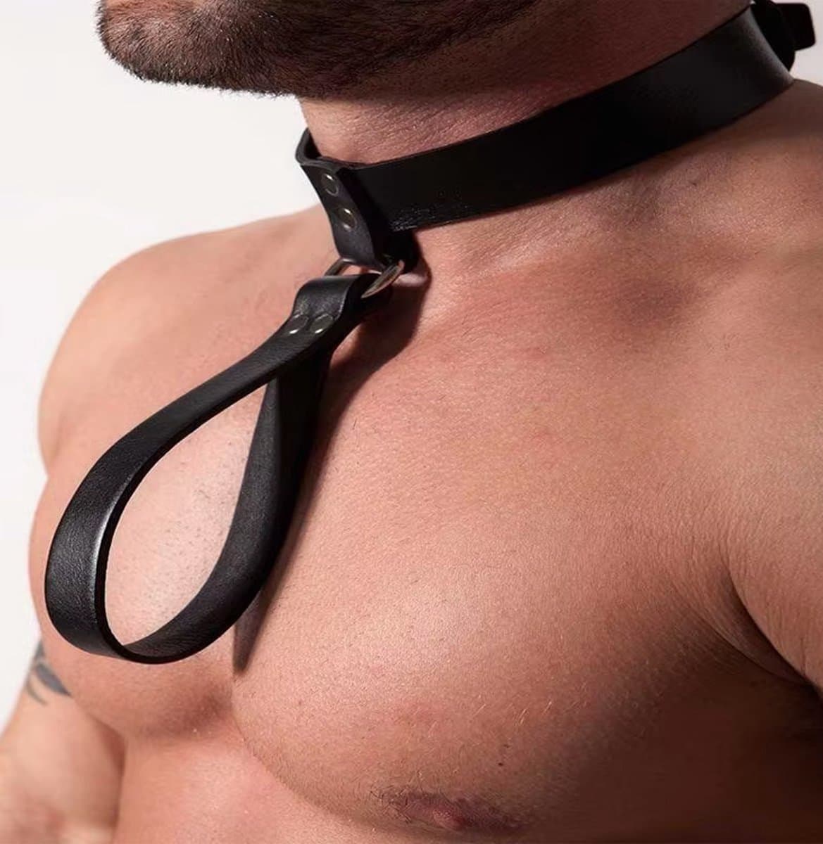 Leren Bondage Halsband Met Riemlus – Choker Dames Heren – Fetish BDSM — afbeelding 1
