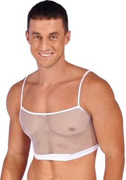 Heren Tank Top Doorschijnend - Lingerie voor Mannen - Hemd - Open shirt - Wit — thumbnail 4