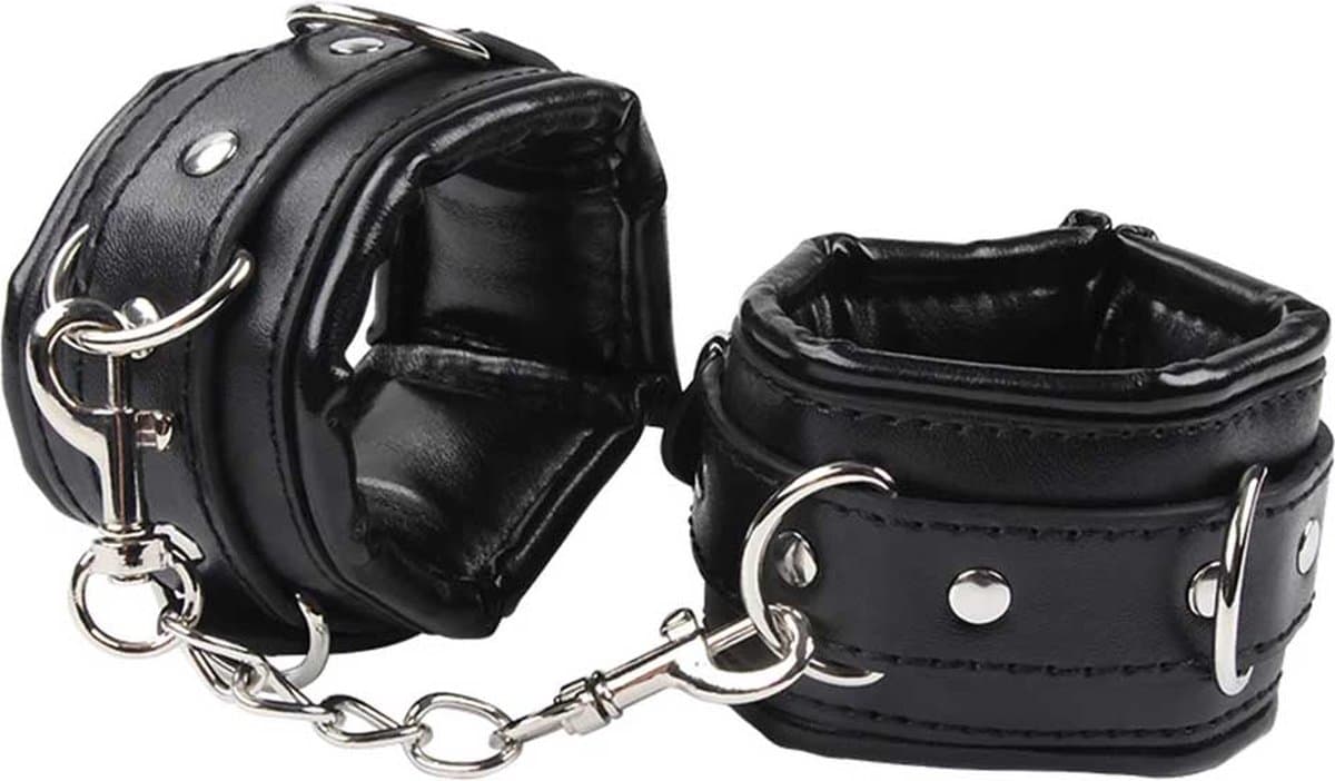 Lederen Handboeien - BDSM - Ketting - Gespen - Verstelbaar - Zwart - PU Leer — afbeelding 1