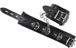 Lederen Handboeien - BDSM - Ketting - Gespen - Verstelbaar - Zwart - PU Leer — thumbnail 2