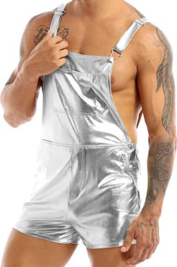Zilveren Heren Overall – Glanzend – Sexy Festival Outfit – Verstelbaar — thumbnail 4