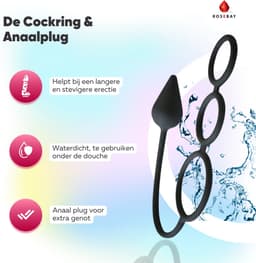 Rosebay Vibrerende Cockring met Buttplug - Penisring - Anaal Plug - Penisring Vibrerend - Eikelring - Buttplug - Zwart — thumbnail 3