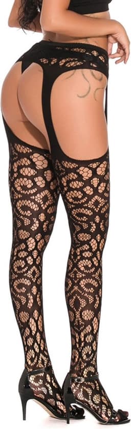 Sexy luxe zwarte panty kousen met jarretelgordel -Luxe panty - jarretel kousen- Cadeau voor Vrouw - Erotische kousen — thumbnail 1