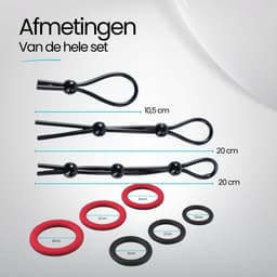 IVY LUX Cockring Set – 9-delige Penisring Set voor Mannen – 3 Verstelbare Cockringen + 6 Siliconen Ringen – Waterdicht & Wasbaar – Zwart en Rood — thumbnail 3