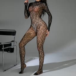 Dames bodystocking met luipaardprint - Lange mouwen, open rug - Feestlingerie — thumbnail 5