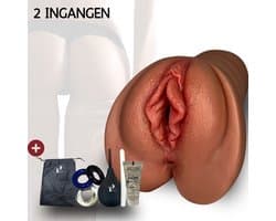Pillow Pleasure Sabrina® - Masturbator - Pocket Pussy - Sex toys voor mannen - 2 in 1- Realistisch - Kunstvagina & Anus - Compleet sex pakket -Seks toy Inclusief Glijmiddel, Cockringen, Spoeler, Opbergzakje en Droogstok - Sexpop