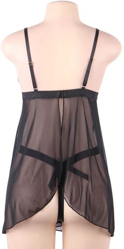 Zeloria Transparante Babydoll Met Kant en Slip – Sexy Nachtjurkje Dames Lingerie – Zwart – XL/XXL — thumbnail 5