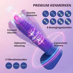 SF Toys Verwarmbare Dildo met Zuignap - Met Afstandsbediening - 5 Bewegingsstanden - 3 Vibratiestanden - IPX6 Waterdicht - Paars — thumbnail 5