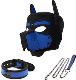 Honden Masker Set - Zwart & Blauw - Masker, Halsband en Riem - Puppy Play - BDSM Roleplay & Cosplay - Unisex - Sex Speeltjes Toys - Erotiek - Bondage Masker - OneSize — thumbnail 1