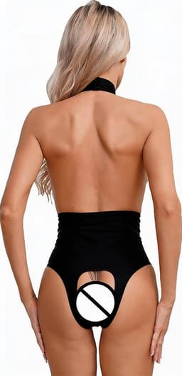 Wetlook Bodysuit Dames – Zwart – Open Kruis – Sexy Lingerie Outfit — thumbnail 2