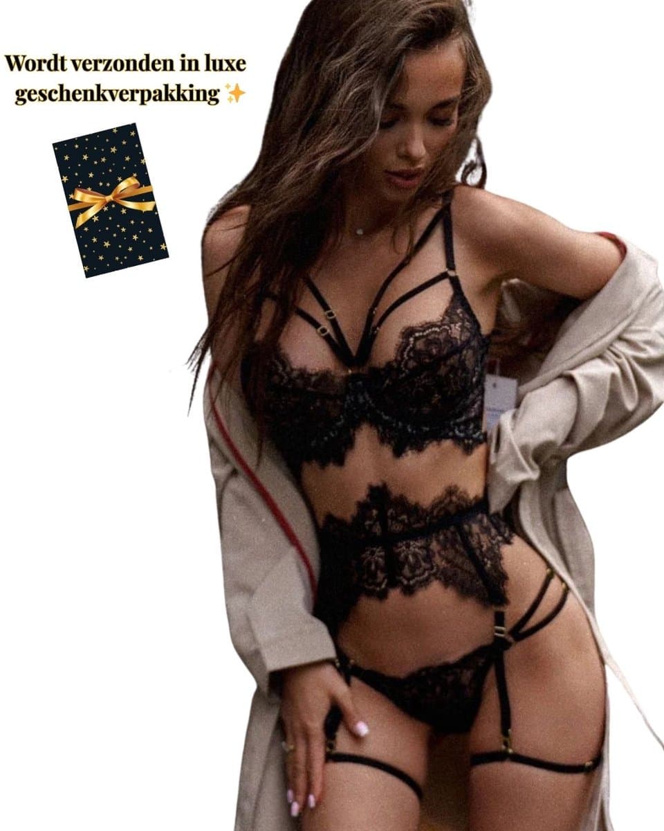 Luxe Lingerieset Dames – Lingerie Erotisch – Sexy Lingerie – 4-delige set – Zwart Kant – Lingerie Setje – Verleidelijke BH met Jarretels & Hoge Taille String – Sexy Lingerie – Chique – Luxe –Boudoir Look – Kinky – Erotisch – Maat XS/S, M, L — afbeelding 1