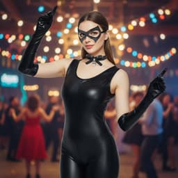 Cat Woman Kostuum Set - Dieren Kostuum Vrouwen - Cosplay Feest - PU Leder Accessoires - Set van 3 - Zwart — thumbnail 2