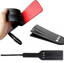 BDSM Zweep - Luxe Spanking Paddle met Flogger Stroken - Zwarte Leatherlook SM Slapper voor Impact Play - Billenkoek - Rollenspel en Koppels — thumbnail 2