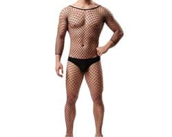 LekkerStout Heren Visnet Bodystocking - Zwart - Sexy Herenlingerie | M-XL | ( LS245 )
