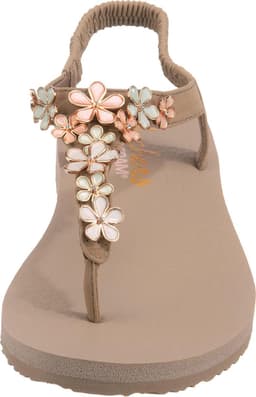 Dames Slippers - Sandalen Teenslippers - Zomerse Dag - Decoratieve Band - Yoga Foam Voetbed - Taupe — thumbnail 2