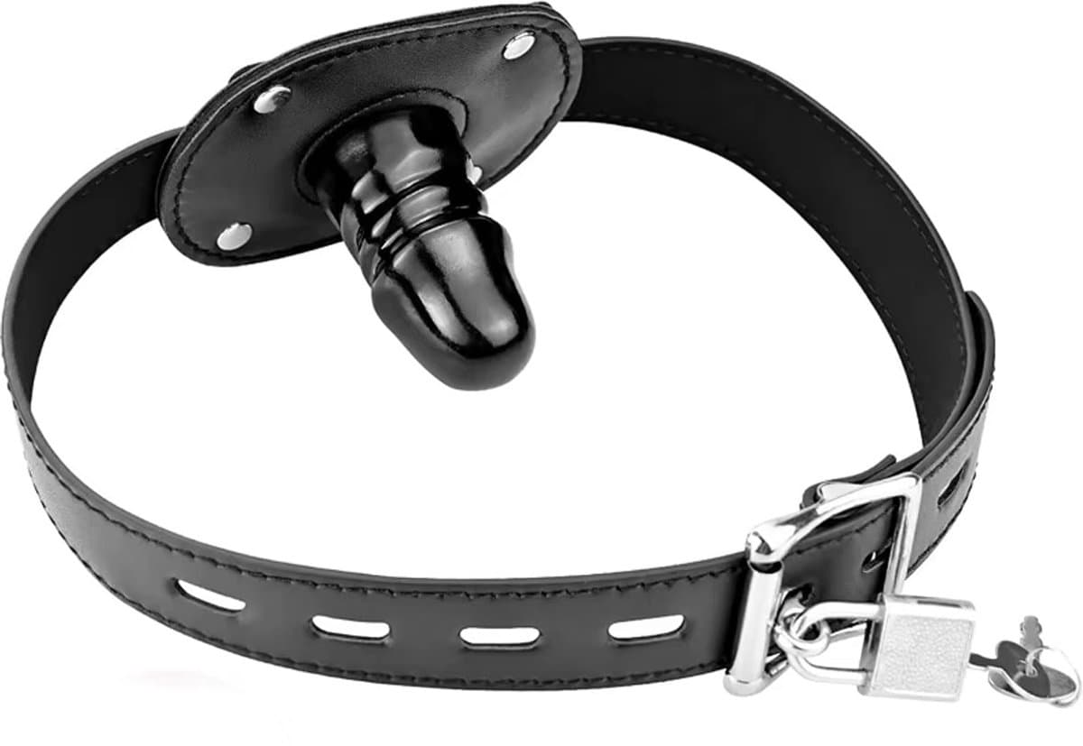 Gag Penis - Mondknevel - BDSM - Verstelbaar - 5CM - Zwart - Slot — afbeelding 1
