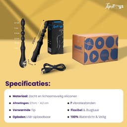 TipsToys® Prostaat Vibrator - Prostaat Stimulator met Anal Beads - 7 Vibrerende Standen - 2.7⌀ Anale Buttplug Massager - Prostate Sex Toys voor Mannen, Vrouwen en Koppels - Waterdicht, Vibrerend & Oplaadbaar - Siliconen - Zwart — thumbnail 5