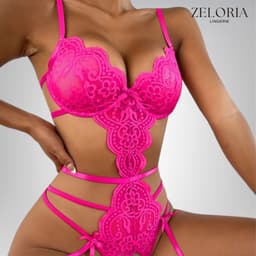 Zeloria Mirella Lingerie Set met Open Kruis – Luxe Kant Bodysuit met Bandjes – Roze – XL — thumbnail 6