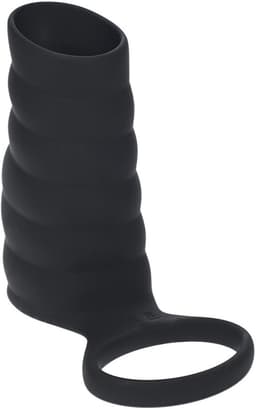 Vibrerende Geribbelde Siliconen Cock Sleeve en Ball Ring - Zwart — thumbnail 6