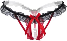 Erotische Lingerie Slipje I Sexy Slipje Met Parels I Sexy String I Open Kruis I Erotisch Ondergoed I Rood/Zwart — thumbnail 1