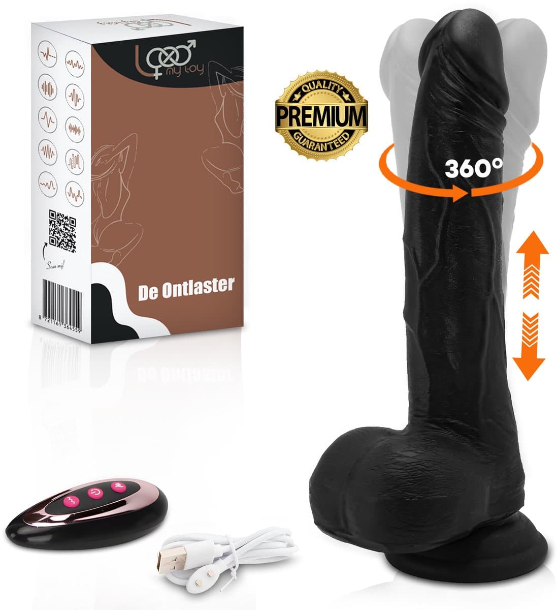 360° Realistische Vibrerende Dildo met Verwarming & Zuignap – Stotende & Roterende Sex Toy met Afstandsbediening – Waterdicht & Oplaadbaar – Zwart — afbeelding 1