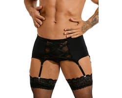 Zeloria Heren Jarretel Boxer Kant – Erotische Lingerie met Bandjes – Zwart – S – Exclusief Kousen