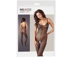 Mandy Mystery Lingerie - Catsuit met mesh ontwerp en open kruis - Maat XL/2XL - Zwart