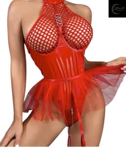 Sexy Lingerie Body – Erotisch jurkje – Rollenspel – Lak & Netstof – Latex & Datex – Kinky Mesh Bustier met Tule Rokje – Verleidelijk Fetish – Erotische Lingerie – BDSM – Lingerieset Dames – Sexy Lingerie – Festivallook – Bitch – Maat S, M, L, XL — thumbnail 1