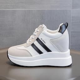 Leren Dames Enkellaarzen met Verborgen Sleehak 10 cm - Elegante Platform Sneakers — thumbnail 5