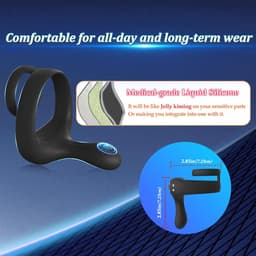 Daity Vibrerende Cockring met Perineum Stimulator – 2 Motoren, 9 Vibratiestanden – Siliconen Penisring met Afstandsbediening – Voor Mannen & Koppels – Zwart — thumbnail 2
