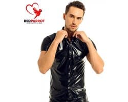 Lederen overhemd heren - Blouse - Knoopjes - BDSM - Erotisch shirt - Zwart