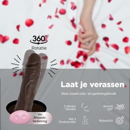 Rosebay Vibrerende Dildo met Afstandsbediening 20 cm - Stotende Dildo - Dildo met Zuignap - Dildo Vibrator voor Vrouwen - Donker Bruin — thumbnail 6