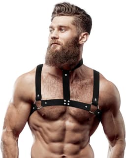 Fetish Submissive Attitude - Adjustable Eco-Leather Chest Harnas With Necklace For Men — thumbnail 1