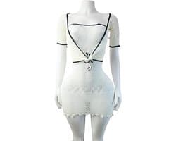 BamBella ® - Panty pak -Onesize - rok top suite set - Dames - Onesize - Erotische jumpsuit van kant erotische lingerie doorzichtig wit